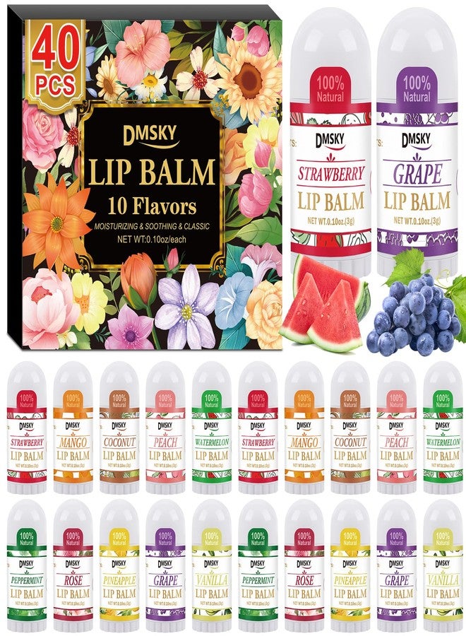 DMSKY 40 Pack Mini Lip Balm, Natural Lip Balm Bulk with Vitamin E and Coconut Oil, Moisturizing Lip Balms for Dry Cracked lips - 10 Flavors - Image 1